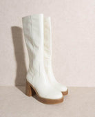 Fashionable Knee-High Boots for Women in White with Chunky Block Heels for a Trendy Look