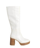 Oasis Society Fashionable Knee-High Boots for Women with Chunky Heel and Sleek White Design