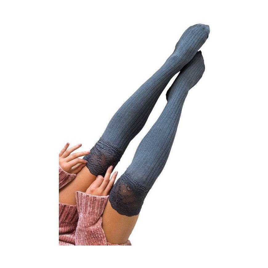 Stylish women's fashionable knee high socks with lace detailing for a trendy look