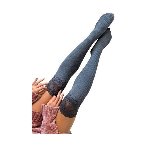 Stylish women's fashionable knee high socks with lace detailing for a trendy look