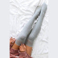 Cozy light grey fashionable knee high socks with lace trim for stylish layering