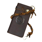 Fashionable Leather Long Wallet with Braided Strap and Coin