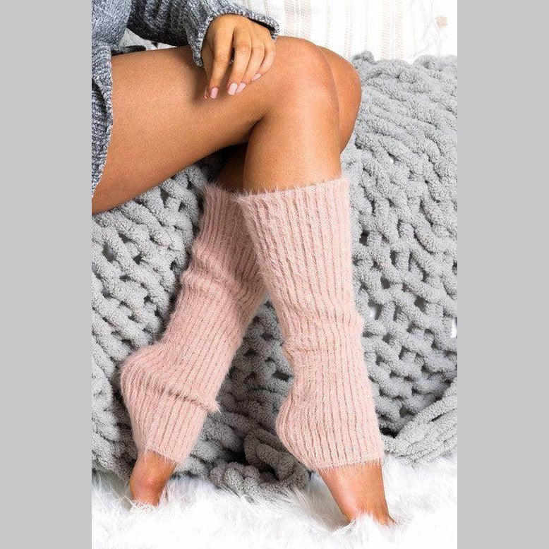 Soft pink Aili's Corner fashionable leg accessories for cozy winter outfits