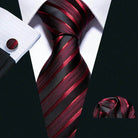 Stylish black and burgundy fashionable silk tie sets with matching pocket square for men