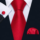 VacationGrabs fashionable silk tie sets in red with matching pocket square and cufflinks