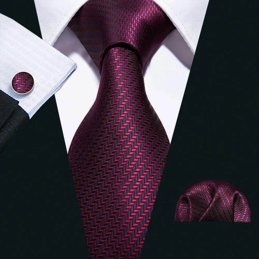 VacationGrabs fashionable silk tie sets in burgundy with matching pocket square for stylish occasions