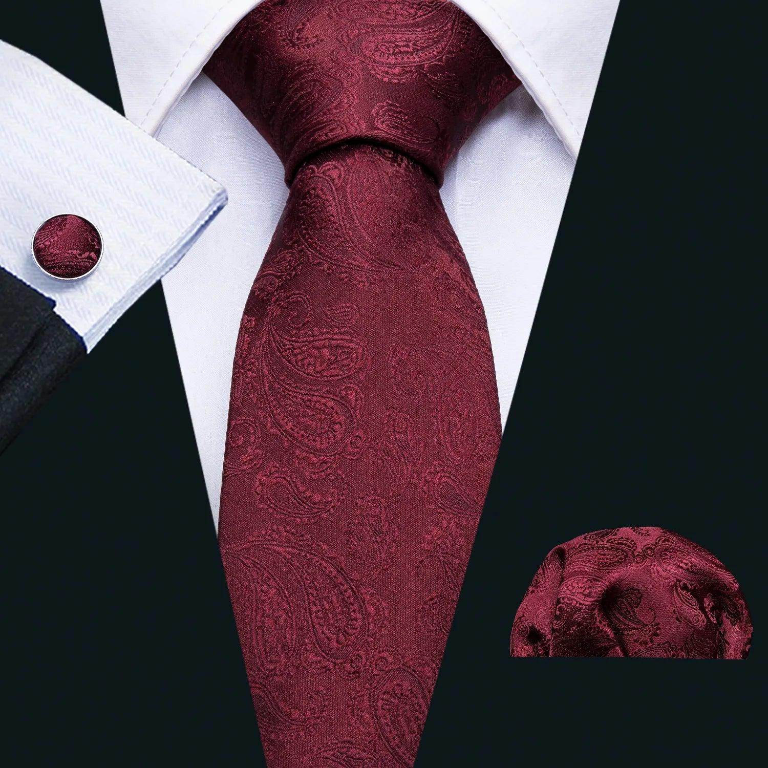 Burgundy fashionable silk tie sets with matching pocket square for stylish mens accessories