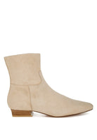 Rag Company fashionable vacation boots in beige suede with a sleek pointed toe and low heel
