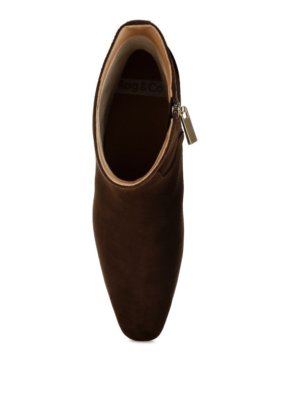 Rag Company fashionable vacation boots in brown suede with sleek design and side zipper closure