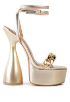 Rag Company fashionable vacation sandals with metallic gold finish and stylish platform heel