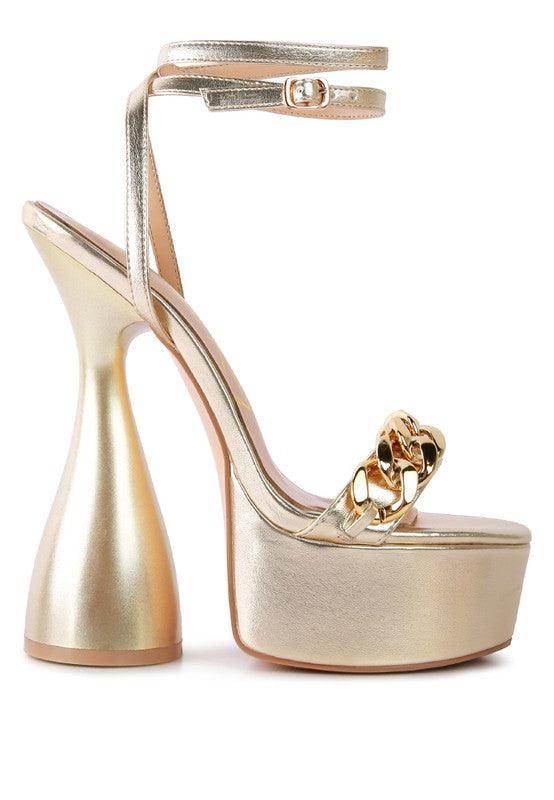 Rag Company fashionable vacation sandals with metallic gold finish and stylish platform heel