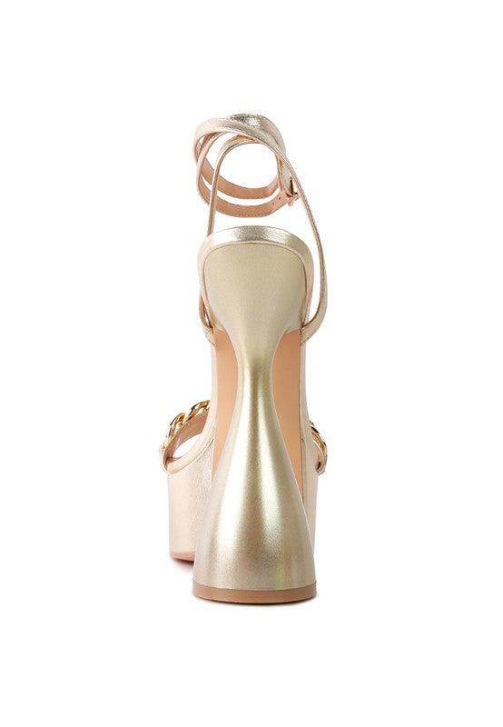 Stylish women's heels from Rag Company in gold, perfect fashionable vacation sandals for summer outings
