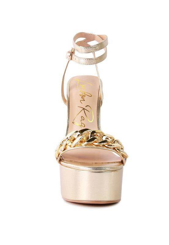 Stylish Rag Company women's heels with gold chain detail, perfect fashionable vacation sandals