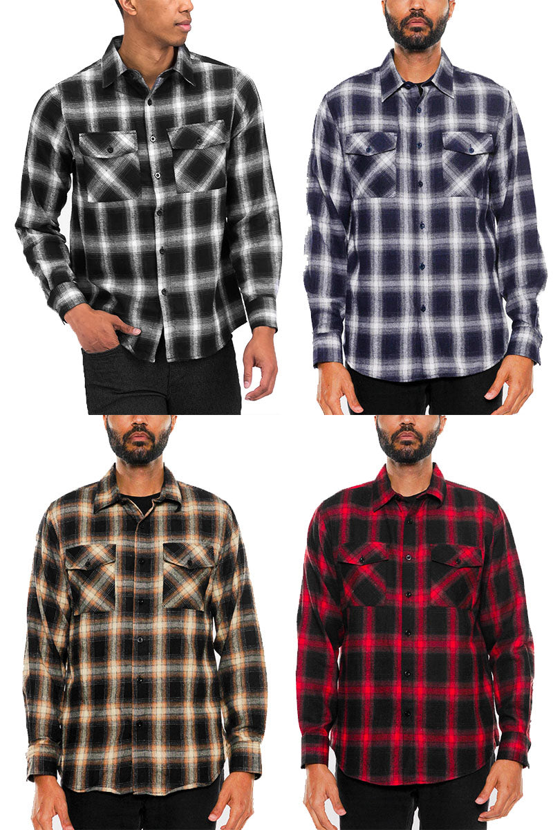 Men's Brushed Flannel Shirt | Chest Pockets & Button Cuffs