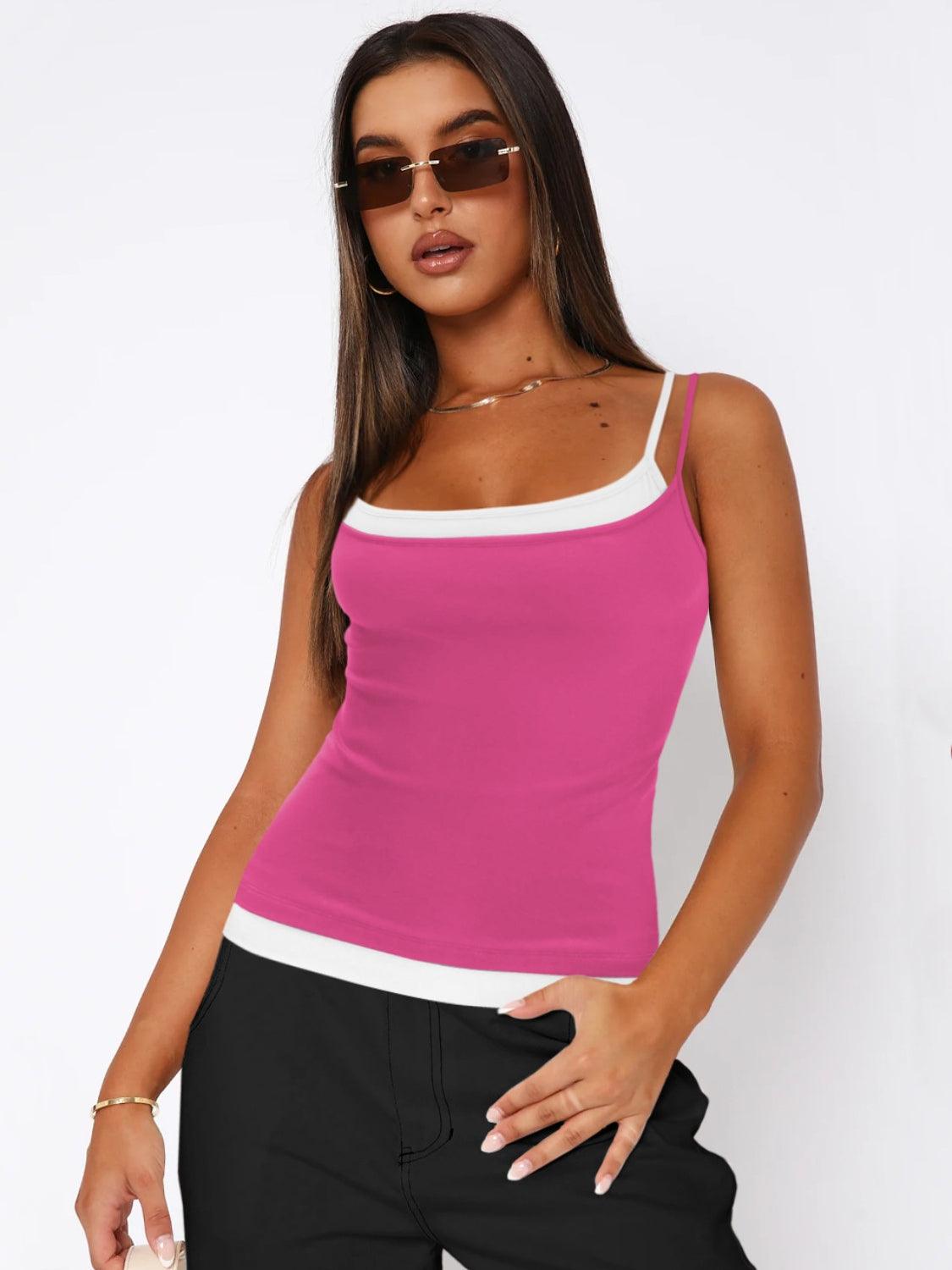 Women's Shirts - Tank Tops Faux Layered Square Neck Cropped Cami