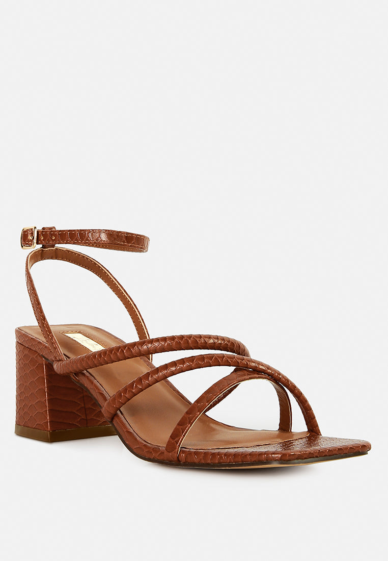 London Rag International faux leather block heel sandals in brown with stylish strappy design