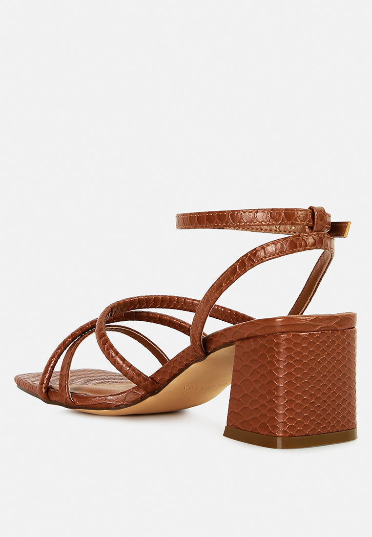 London Rag International faux leather block heel sandals in brown with a stylish strappy design