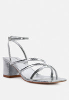 London Rag International faux leather block heel sandals in silver with stylish straps for elegant occasions