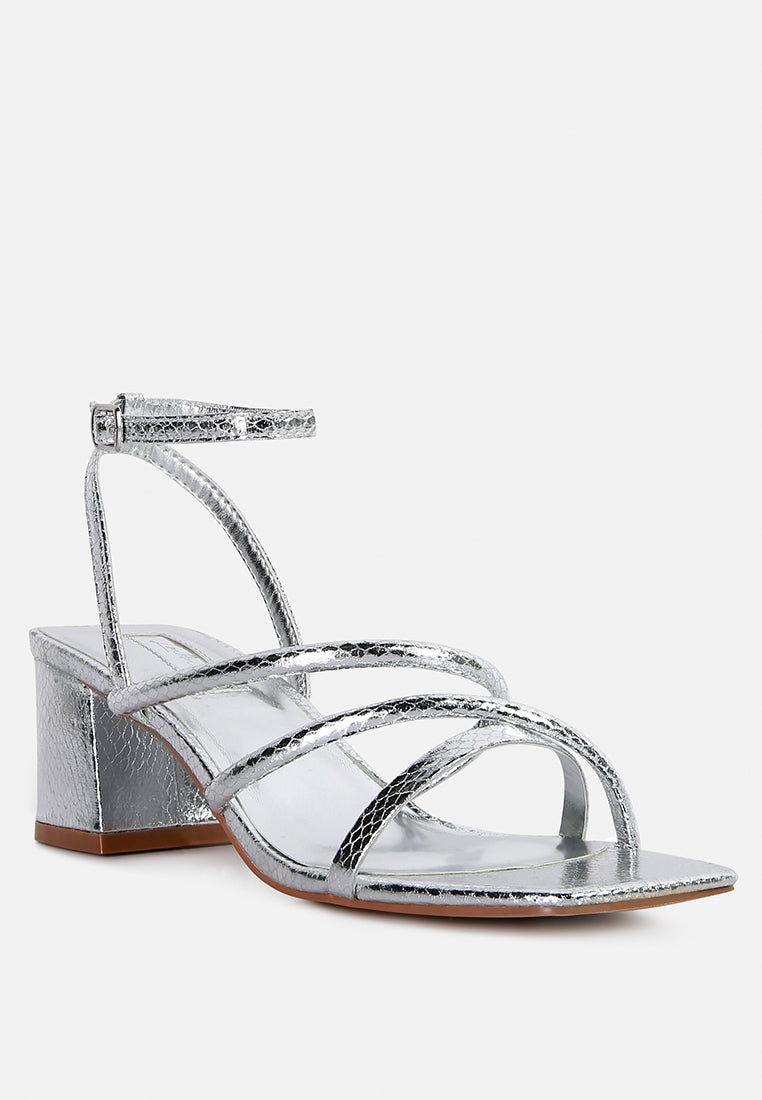 London Rag International faux leather block heel sandals in silver with stylish straps for elegant occasions