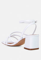 Stylish white faux leather block heel sandals for women's casual or formal wear