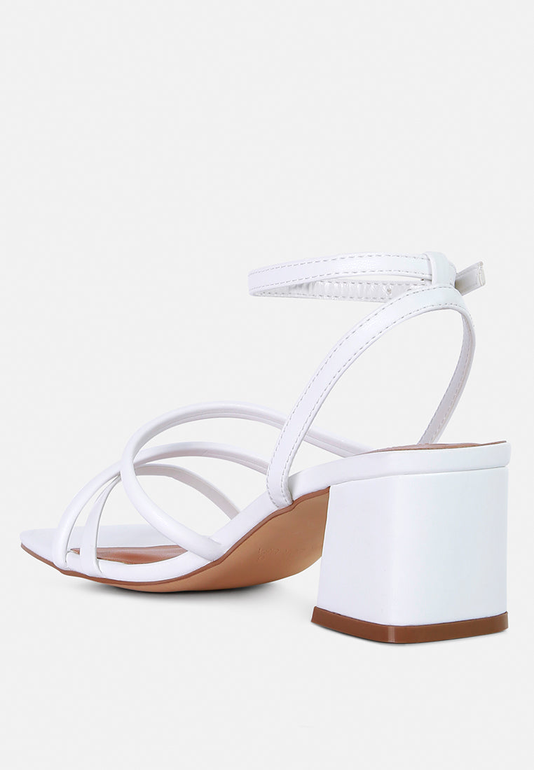 Stylish white faux leather block heel sandals for women's casual or formal wear
