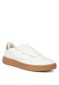 Women's faux leather everyday sneakers in white with gum sole