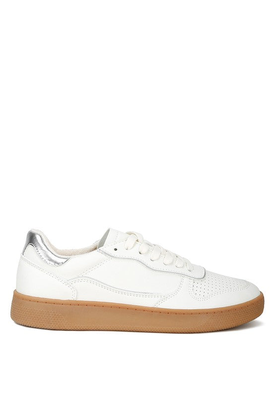 Women's white faux leather everyday sneakers with gum sole
