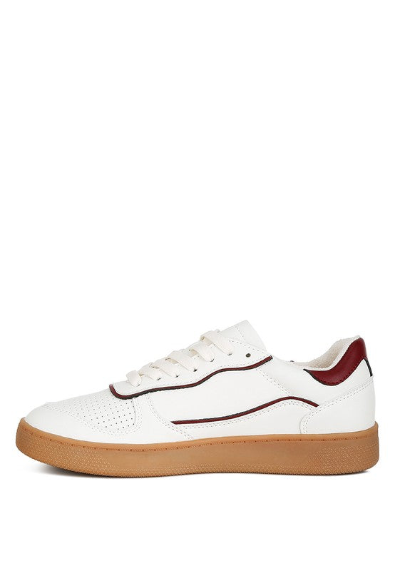 Women's white faux leather everyday sneakers with gum sole