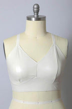 Faux Leather Longline Bralette Plus Size - VacationGrabs