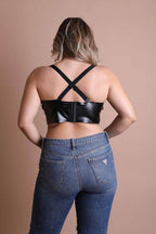 Faux Leather Longline Bralette Plus Size - VacationGrabs