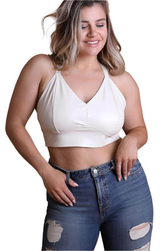 Faux Leather Longline Bralette Plus Size - VacationGrabs