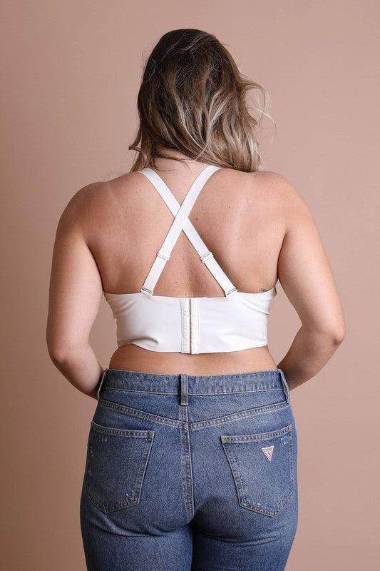 Faux Leather Longline Bralette Plus Size - VacationGrabs