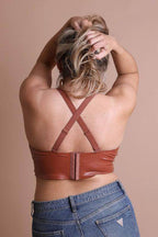 Faux Leather Longline Bralette Plus Size - VacationGrabs