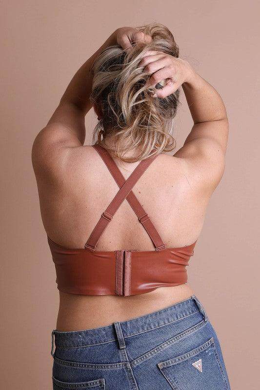 Faux Leather Longline Bralette Plus Size - VacationGrabs