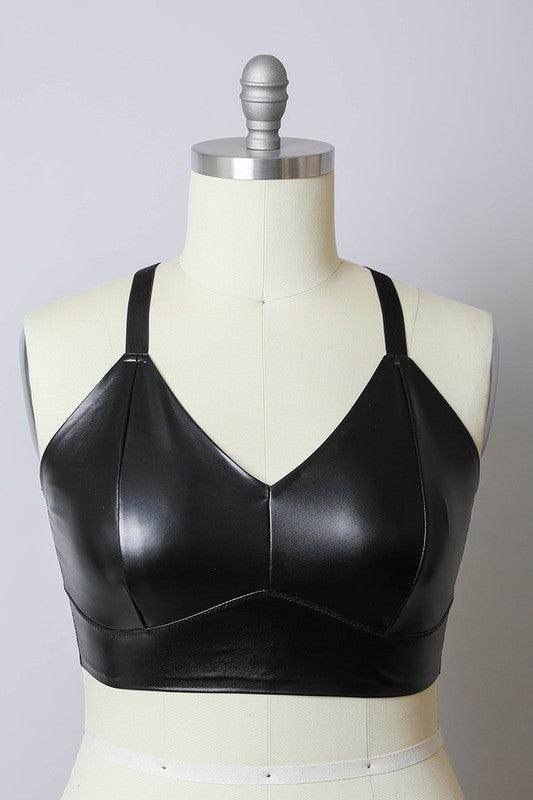 Faux Leather Longline Bralette Plus Size - VacationGrabs