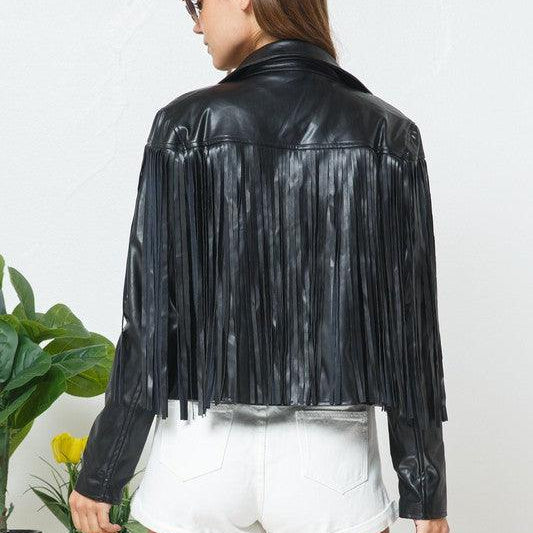 Women's Coats & Jackets Faux Leather Moto Fringe Jacket