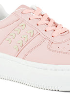 Faux leather pink sneakers women for casual everyday wear