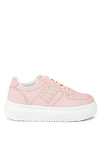 Women's faux leather pink sneakers, stylish and comfortable everyday wear