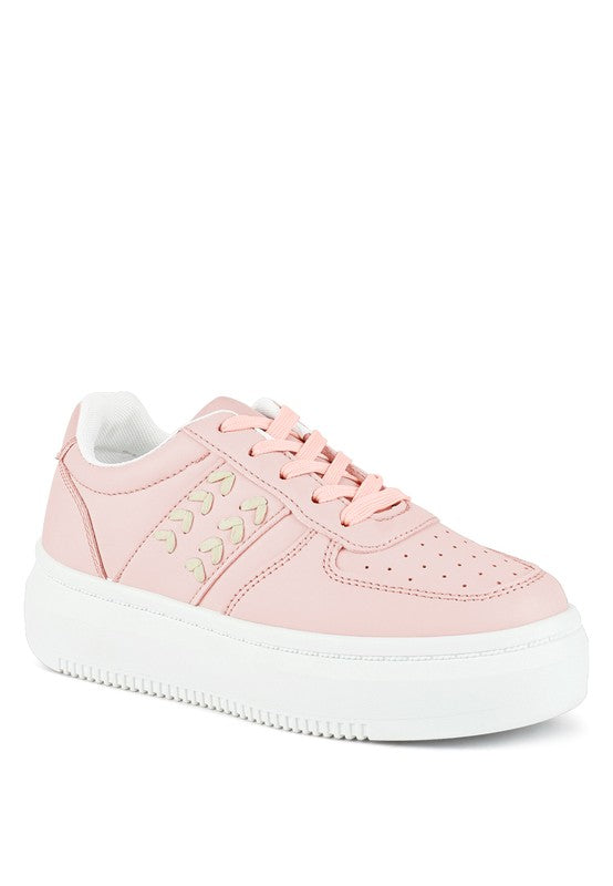 Women's faux leather pink sneakers for casual wear