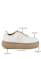 Women's faux leather pink sneakers, lace-up style with platform soles