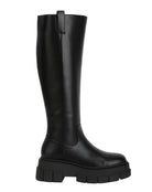 London Rag faux leather platform knee boots in black with chunky sole for stylish comfort