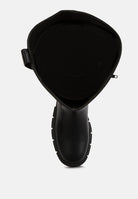 Top view of London Rag faux leather platform knee boots with sleek design and sturdy sole