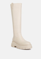 Stylish faux leather platform knee boots in creamy beige for trendy women's footwear