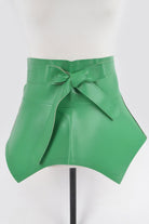 Green faux leather skirt belt with a stylish bow for trendy women's outfits