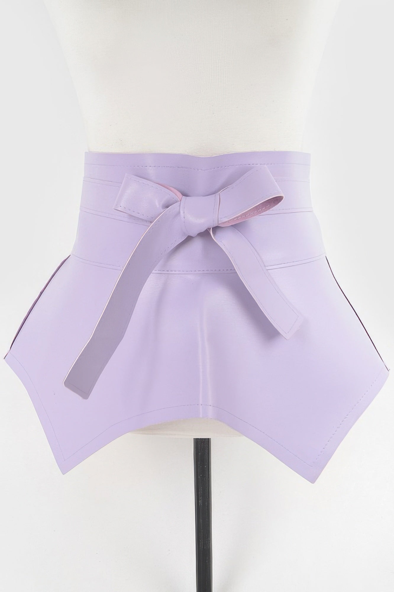 Lavender faux leather skirt belt with a stylish bow design for trendy women's outfits
