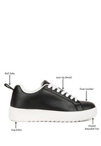 Women's faux leather white sneakers with lace-up detail and pull tabs