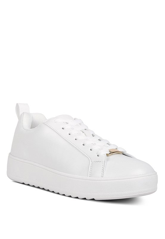 Women's faux leather white sneakers for casual everyday wear
