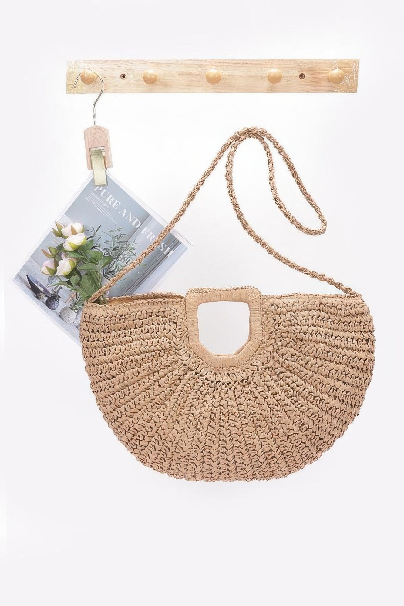 Faux straw handmade handle bag with a unique design, perfect for summer outings and casual events