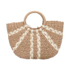 VacationGrabs faux straw tote bag with woven design and circular handles for stylish summer outings