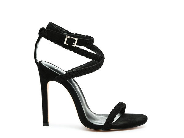 Rag Company faux suede high heel sandals in black for elegant occasions